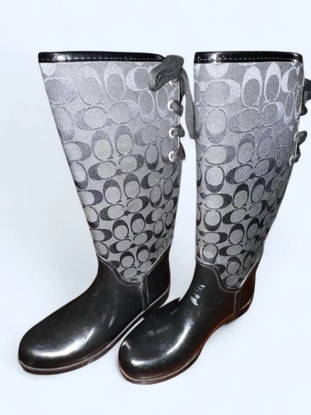 Coach Over-the-Knee Black Rain Boots with Signature Logo